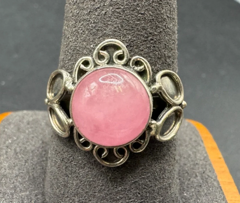 Vtg Pink Opal Gemstone Ring Handmade 925 Solid Sterling Silver Ring Size 10.25
